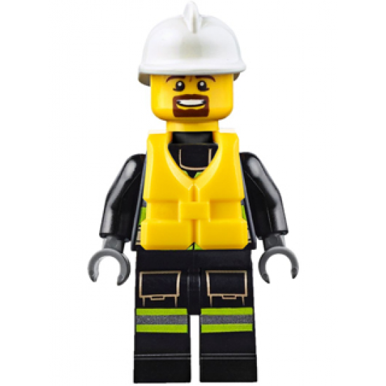Fire - Reflective Stripes with Utility Belt and Flashlight, Life Jacket, White Fire Helmet, Brown Moustache and Goatee