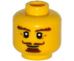 Minifigure, Head Beard Brown, Goatee, Curly Moustache, Bushy Eyebrows, Thin Smile Pattern