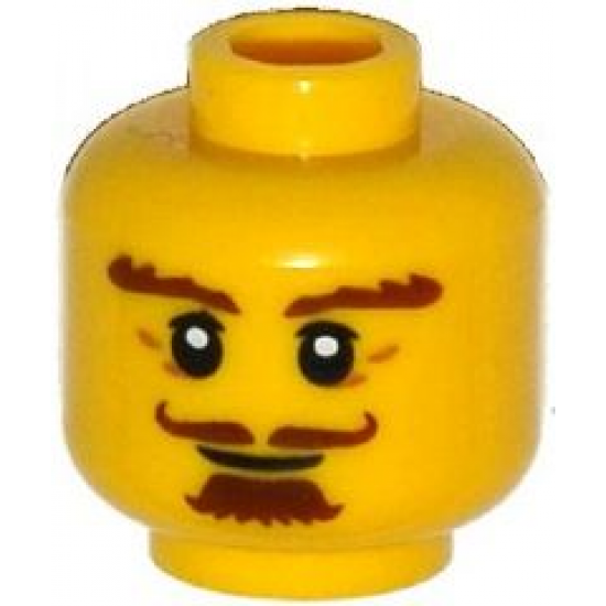 Minifigure, Head Beard Brown, Goatee, Curly Moustache, Bushy Eyebrows, Thin Smile Pattern