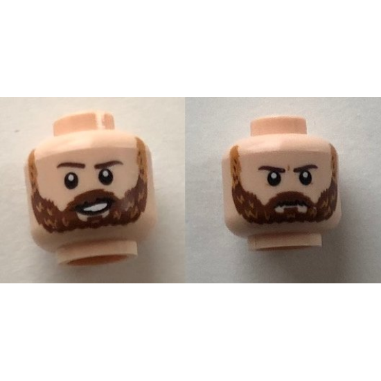 Minifigure, Head Dual Sided Reddish Brown Eyebrows, Reddish Brown Beard, Open Smile/Frown Pattern