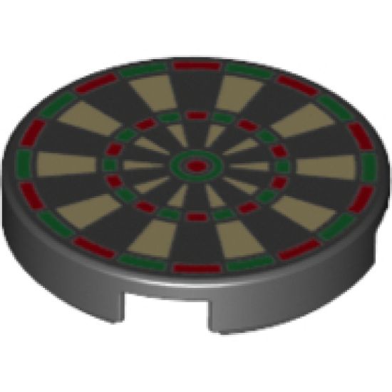 Tile, Round 2 x 2 with Bottom Stud Holder with Dart Board Pattern