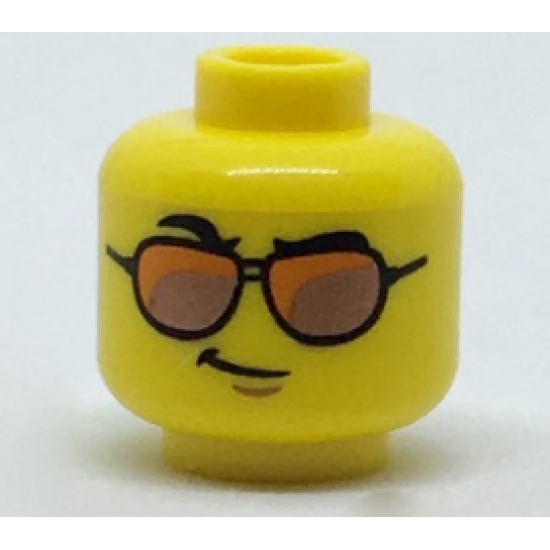 Minifigure, Head Glasses, Orange and Copper Sunglasses, Black Eyebrows, Right Raised Eyebrow, Smirk Pattern