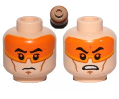 Minifigure, Head Dual Sided Orange Visor, Black Eyebrows, Determined / Angry Pattern (SW Clone Pilot)