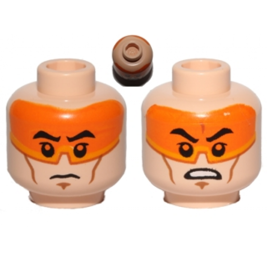 Minifigure, Head Dual Sided Orange Visor, Black Eyebrows, Determined / Angry Pattern (SW Clone Pilot)