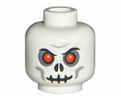 Minifigure, Head Skull with Red Eyes, Dark Bluish Gray Eye Shadow, Light Bluish Gray Cheek Lines, Black Mouth and Nostrils, Furrowed Brow, Evil Grin Pattern