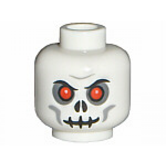 Minifigure, Head Skull with Red Eyes, Dark Bluish Gray Eye Shadow, Light Bluish Gray Cheek Lines, Black Mouth and Nostrils, Furrowed Brow, Evil Grin Pattern