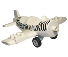 Duplo, Aircraft Airplane Small with Rear Cargo Bay, Light Bluish Gray Wheels Assembly and Zebra Stripes Pattern, Large Propeller Pin