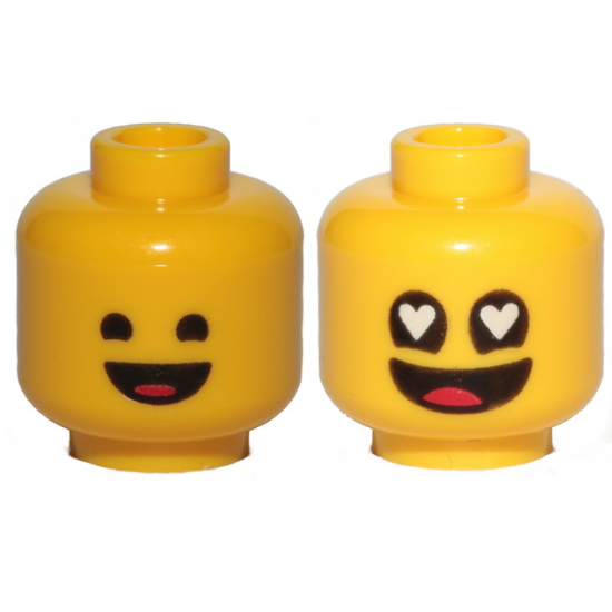 Minifigure, Head Dual Sided Black Standard Eyes, Smile with Tongue / Eyes with Heart Shape Pupils Pattern (Benny)