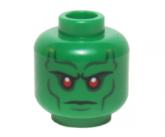 Minifigure, Head Alien with Red Eyes, Dark Bluish Gray Eye Shadow, Eyebrows, Cheek Lines, and Chin Dimple Pattern (Martian Manhunter)