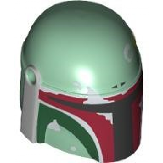 Minifigure, Headgear Helmet with Holes, SW Mandalorian with Dark Green Cheek Indents and Silver Battle Damage - Type 2, Full Dark Red Visor Outline Right Pattern