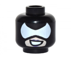 Minifigure, Head Mask with White Pointed Eye Opening over Light Nougat Skin, Dark Purple Lips and Open Mouth Grin Pattern