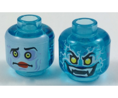 Minifigure, Head Dual Sided Yellow Eyes, Lightning, Teeth with Fangs, Evil Smile / White Face, Sunken Eyes, Red Lips, Confused Pattern