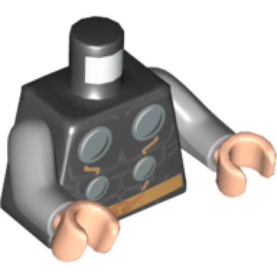Torso Armor with Silver Circles and Gold Belt Pattern (Thor) / Light Bluish Gray Arms / Light Nougat Hands