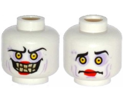 Minifigure, Head Dual Sided Alien with Sunken Yellow Eyes, Red Lips, Evil Smile with Teeth / Confused Pattern