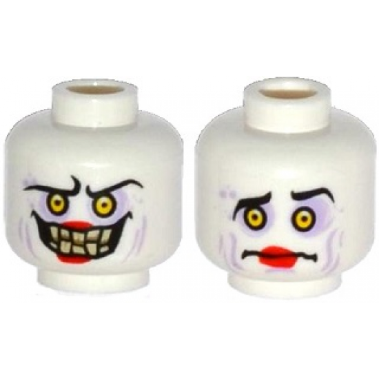 Minifigure, Head Dual Sided Alien with Sunken Yellow Eyes, Red Lips, Evil Smile with Teeth / Confused Pattern