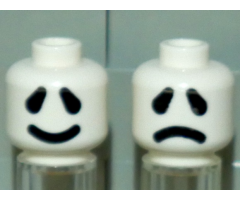 Minifigure, Head Dual Sided Ghost Large Black Eyes, Thick Smile / Frown Pattern
