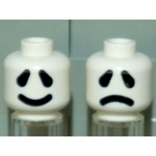 Minifigure, Head Dual Sided Ghost Large Black Eyes, Thick Smile / Frown Pattern