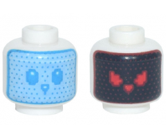 Minifigure, Head Dual Sided Robot Bright Light Blue Bunny Face, Dark Azure Dots, Eyes, and Nose / Black Face, Red Dots and Eyes Pattern