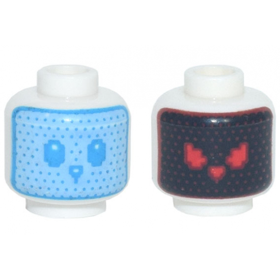 Minifigure, Head Dual Sided Robot Bright Light Blue Bunny Face, Dark Azure Dots, Eyes, and Nose / Black Face, Red Dots and Eyes Pattern
