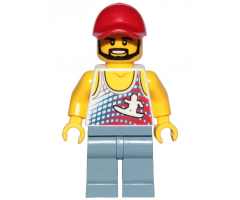 Skater - Tank Top with Surfer Silhouette, Sand Blue Legs, Red Cap, Black Angular Beard