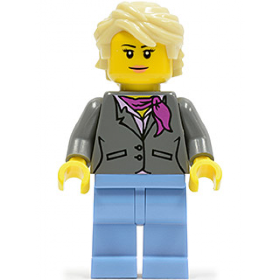 Dark Bluish Gray Jacket with Magenta Scarf, Medium Blue Legs, Tan Hair (Grandma)