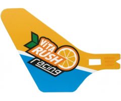 Plastic Tail for Flying Helicopter with 'ViTA RUSH racing' Logo on Bright Light Orange and Dark Azure Background Pattern on Both Sides