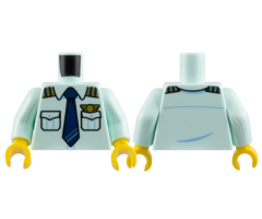 Torso Pilot Uniform Shirt with Pockets and Epaulettes, Dark Blue Tie, Gold Wings Badge Pattern / Light Aqua Arms / Yellow Hands