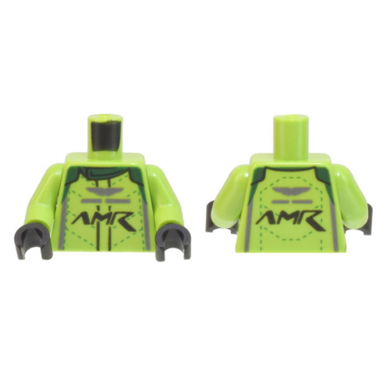 Torso Race Suit with 'AMR' Aston Martin Logo, Dark Green Collar Pattern / Lime Arms / Black Hands