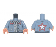 Torso Jacket with Pockets, Red Trim and Star over Light Bluish Gray Shirt, Belt with Silver Buckles Pattern / Sand Blue Arms / Nougat Hands