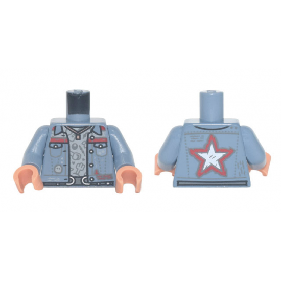 Torso Jacket with Pockets, Red Trim and Star over Light Bluish Gray Shirt, Belt with Silver Buckles Pattern / Sand Blue Arms / Nougat Hands