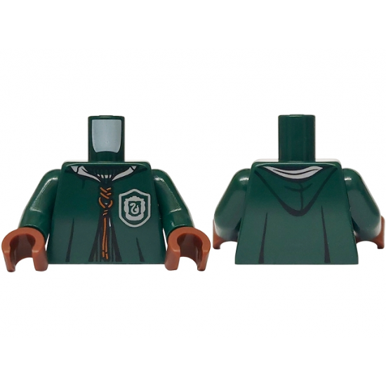 Torso Hooded Robe over Sweater, White Collar, Dark Orange Laces, Slytherin Logo Pattern / Dark Green Arms / Reddish Brown Hands