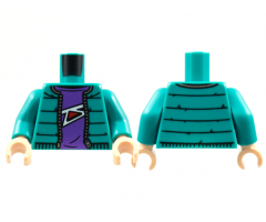 Torso Jacket with Zipper, Dark Purple Shirt with White and Red Abstract Pattern / Dark Turquoise Arms / Light Nougat Hands