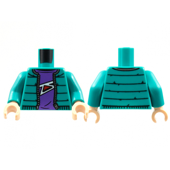 Torso Jacket with Zipper, Dark Purple Shirt with White and Red Abstract Pattern / Dark Turquoise Arms / Light Nougat Hands