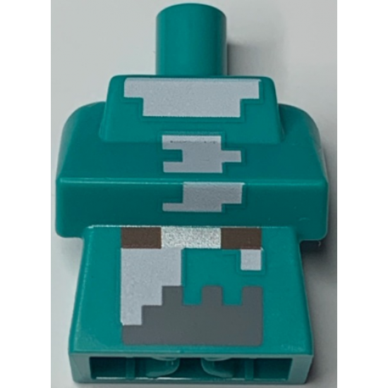 Torso, Modified Long with Folded Arms with Dark Brown and Silver Belt and White and Dark Bluish Gray Minecraft Snow Villager Pattern
