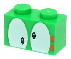 Brick 1 x 2 with Black Eyes on White Background and 2 Orange Rectangles Pattern (Lemmy)