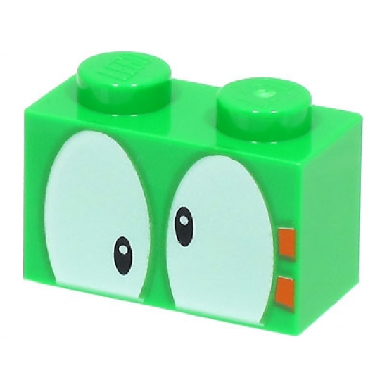 Brick 1 x 2 with Black Eyes on White Background and 2 Orange Rectangles Pattern (Lemmy)