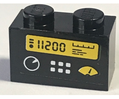 Brick 1 x 2 with White and Yellow Gauges, Buttons and '11200' Pattern (Sticker) - Set 60174