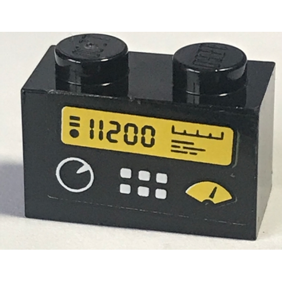 Brick 1 x 2 with White and Yellow Gauges, Buttons and '11200' Pattern (Sticker) - Set 60174