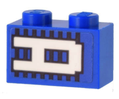 Brick 1 x 2 with White 'A' on Blue and Black Lines Pattern (Sticker) - Set 10299