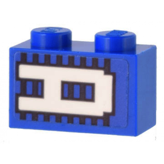 Brick 1 x 2 with White 'A' on Blue and Black Lines Pattern (Sticker) - Set 10299