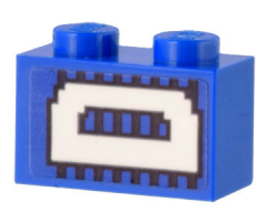 Brick 1 x 2 with White 'D' on Blue and Black Lines Pattern (Sticker) - Set 10299