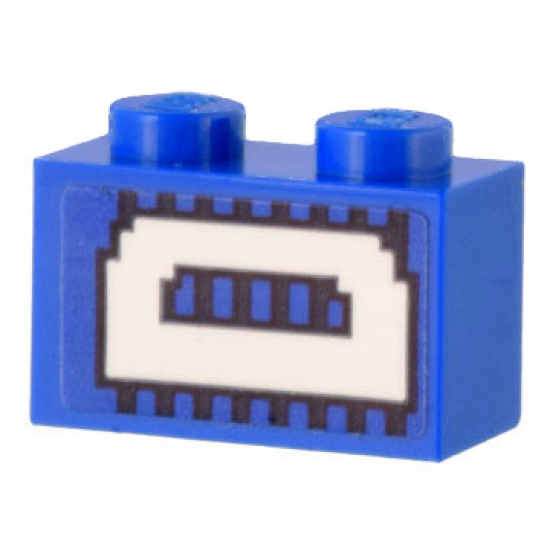 Brick 1 x 2 with White 'D' on Blue and Black Lines Pattern (Sticker) - Set 10299