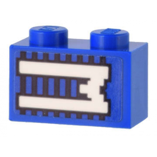 Brick 1 x 2 with White 'M' on Blue and Black Lines Pattern (Sticker) - Set 10299