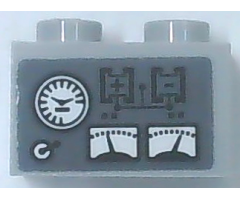 Brick 1 x 2 with White Speedometer and Gauges, Black Battery Diagram and Plus and Minus Sign on Dark Bluish Gray Background Pattern (Sticker) - Set 60216