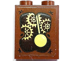 Brick 1 x 2 x 2 with Inside Stud Holder with Gold Clock Pendulum and Gears Pattern (Sticker) - Set 70425