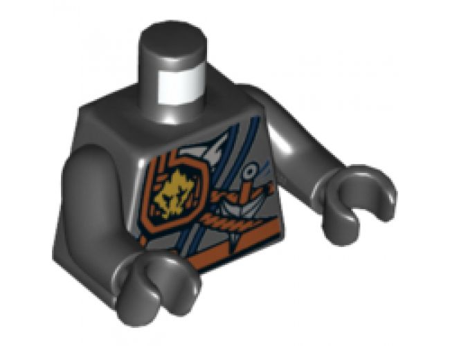 Torso Ninjago Robe with Belt with Pouch, Knife, Scabbard and Earth Power Emblem Pattern / Black Arms / Black Hands
