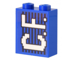 Brick 1 x 2 x 2 with Inside Stud Holder with White 'C.F.' on Blue and Black Lines Pattern (Sticker) - Set 10299