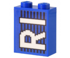 Brick 1 x 2 x 2 with Inside Stud Holder with White 'RI' on Blue and Black Lines Pattern (Sticker) - Set 10299