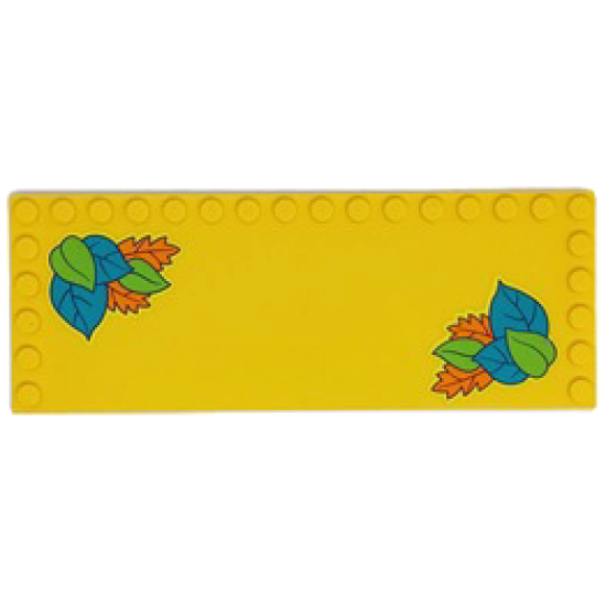 Tile, Modified 6 x 16 with Studs on Edges with Dark Turquoise, Lime and Orange Leaves Pattern (Stickers) - Set 41428