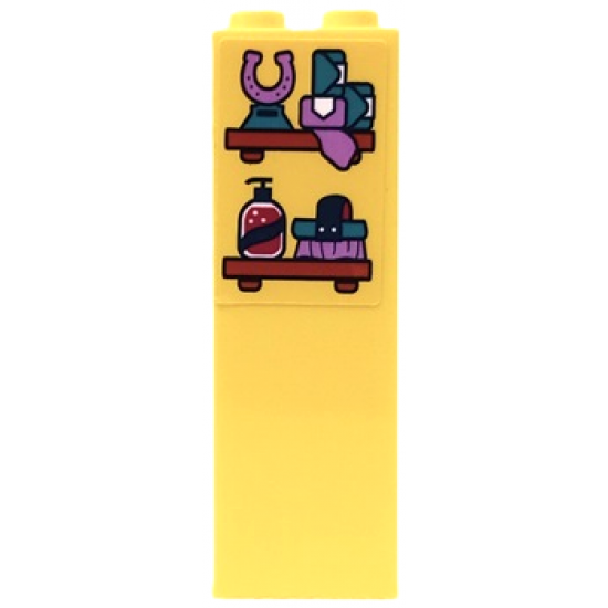 Brick 1 x 2 x 5 with Dark Red Shelves, Dark Turquoise and Medium Lavender Horseshoe Trophy, Soap and Brush Pattern (Sticker) - Set 41683